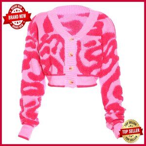 Cropped Cardigan Sweater V-Neck Button Front Long Sleeve Colorblock Y2K